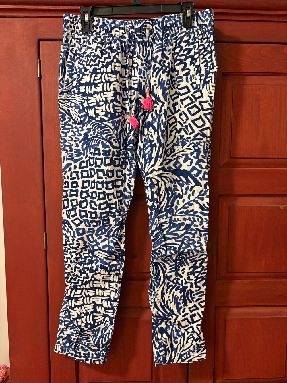 Lilly Pulitzer Blue and White PrintedLinen Drawstring Pants